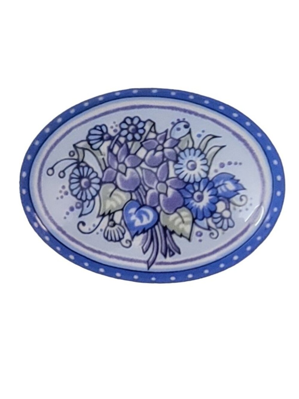 Michaela Frey Blue Enamel Flower Oval Brooch Pin, Signed M504